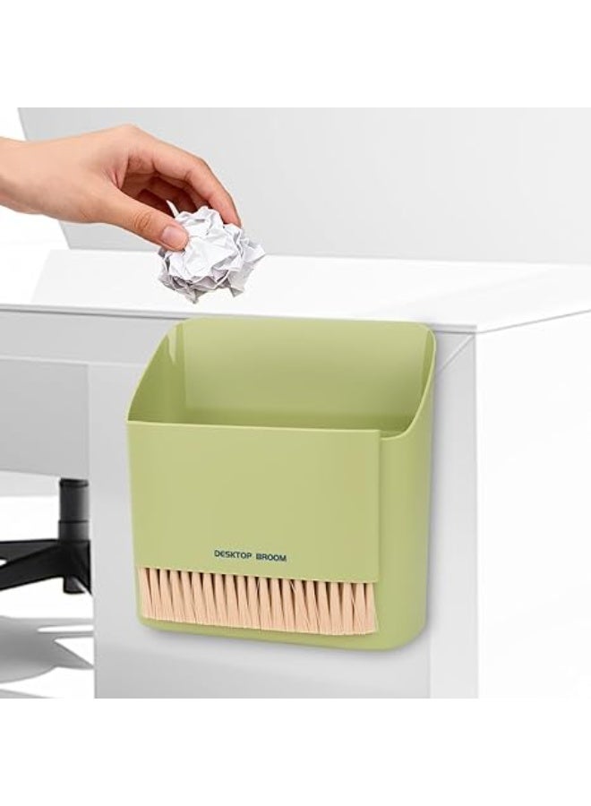 Small Broom and Dustpan Set, Soft Bristle Whisk Dust Pan and Brush Set, Mini Hanging Wall Mounted Trash Can, for Cleaning Desktops, Keyboard, Drawer, Sofa - Image 1